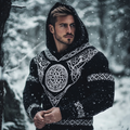 Men's Viking Raven  Chunky Knit Celtic Knotwork Patterns Cozy Knit Hooded Sweater elevenforest