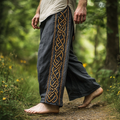 Vintage Viking Celtic Embroidery Art Linen Long Loose Wide-leg Pants elevenforest