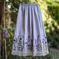 Women's Purple Lace Flowers Embroidery Art Linen Blend Skirt elevenforest