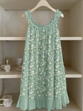 Small Floral Pattern Ruffled Linen Dress elevenforest