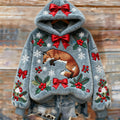 Comstylish Vintage Christmas Winter Cute Fox Art Women's Cozy Plush Sweater Hoodie