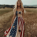 Vintage Independence Day Print Linen Cami Maxi Dress elevenforest
