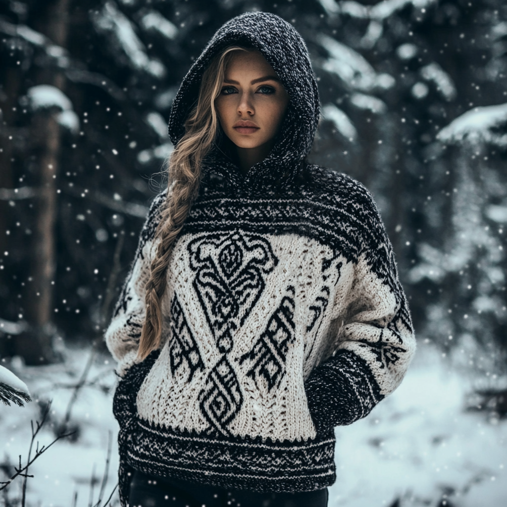 Women's Viking Totem Celtic Knot Hooded Pocket Sweater elevenforest