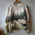 Comstylish Border Collie & Sheep Landscape Cozy Knit Sweater