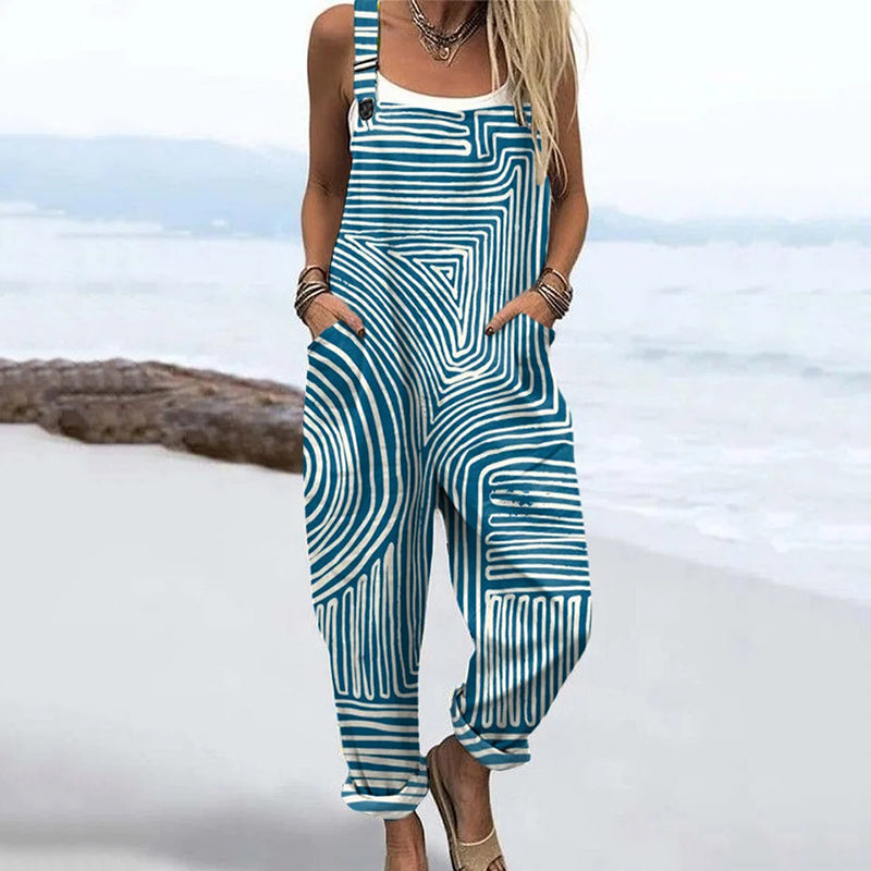 Women's Striped Art Print Casual Jumpsuit elevenforest