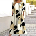 Comstylish Geometric Flower Print Round Neck Short Sleeve Midi Dress
