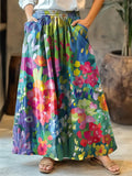 Colorful Flowers Print Women's Cotton Skirt elevenforest