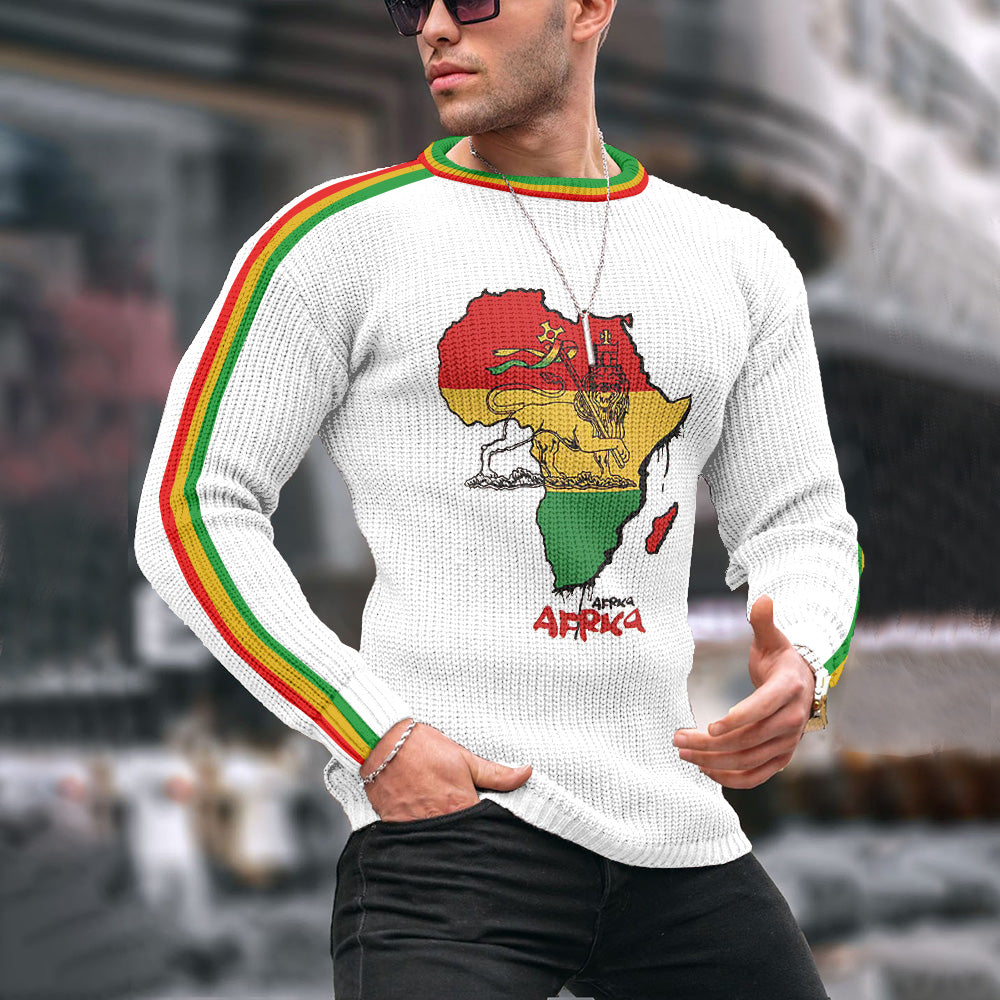 African Juneteenth Lion Reggae Jacquard Iceland Crew Neck Sweater elevenforest