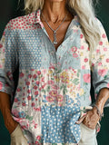 Women's Vintage Floral Patchwork Art Print Casual Cotton Shirt