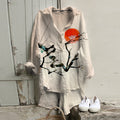 Vintage Japanese Art Cotton Linen Button V Neck Casual Shirt