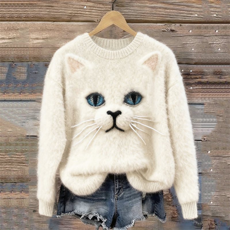 Lovely Cat Face Inspired Cozy Knit Sweater elevenforest