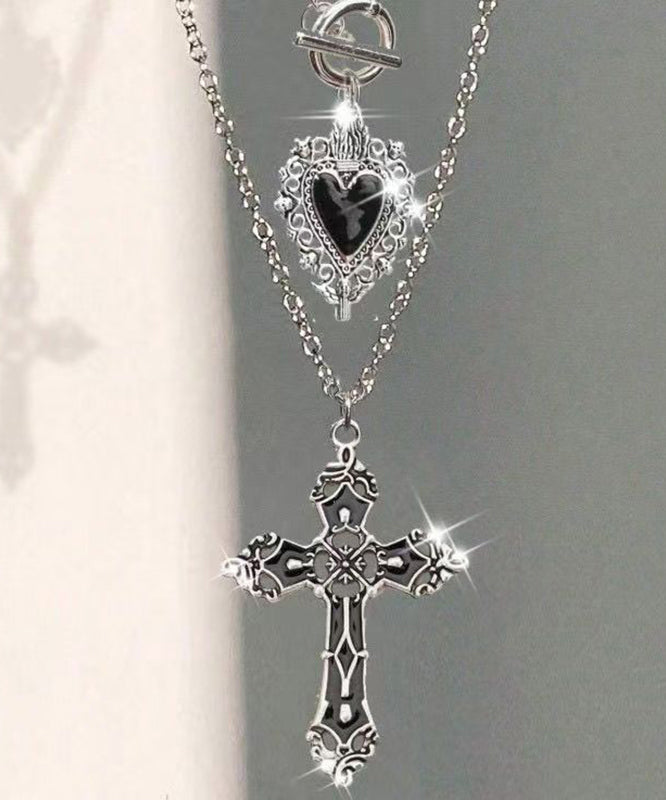 Black Alloy Love Cross Hollow Out Pendant Necklace