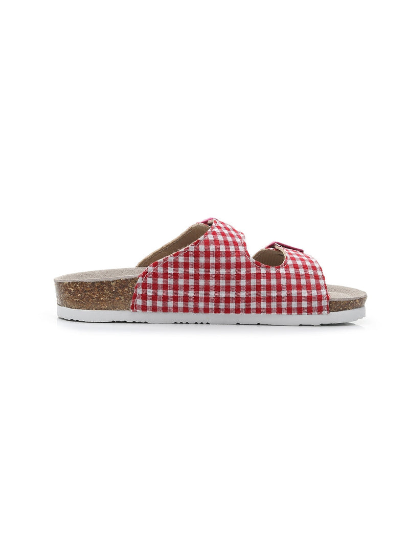 Maibulun | Tartan Gingham Double-buckle Sandals Slides - Red