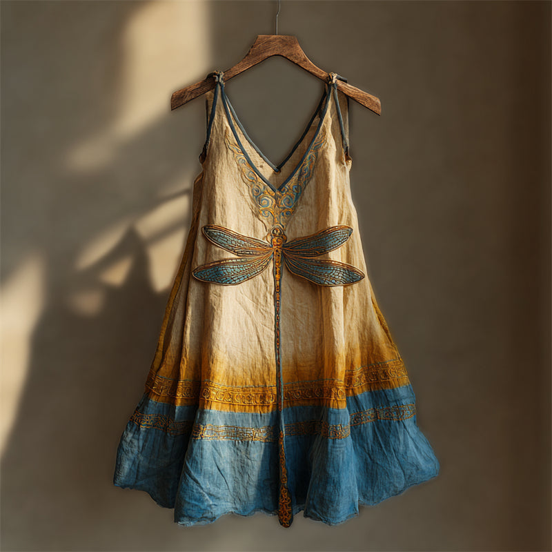 Vintage Dragonfly Ancient Egyptian Gradient Linen Tank Top elevenforest