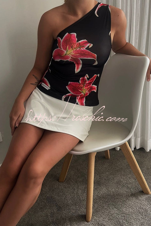 View Like You Print One Shoulder Stretch Tank
