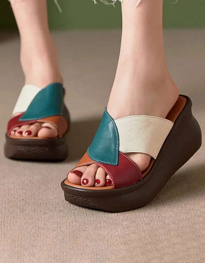 Matching Leather Wedge Slippers