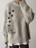 Cute Singing Cat Embroidered Big Pocket Cozy Sweater elevenforest