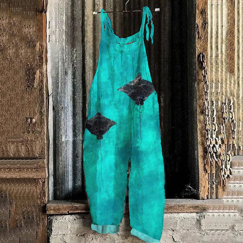 Women'S Manta Ray Linen Blend Loose Fit Comfy Jumpsuit elevenforest