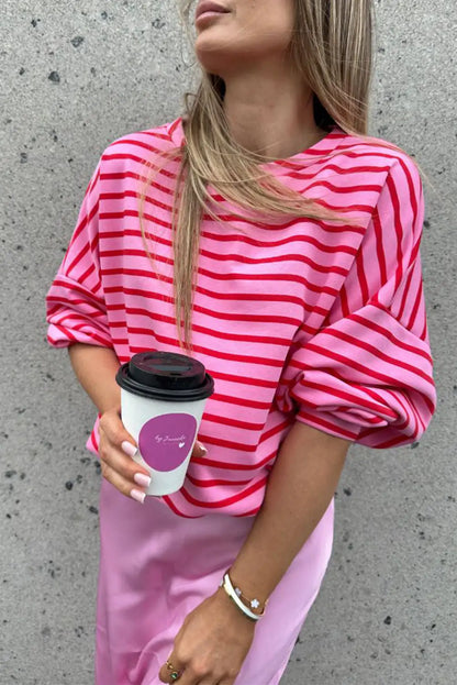 Sachet Pink Striped Crew Neck Sweatshirt