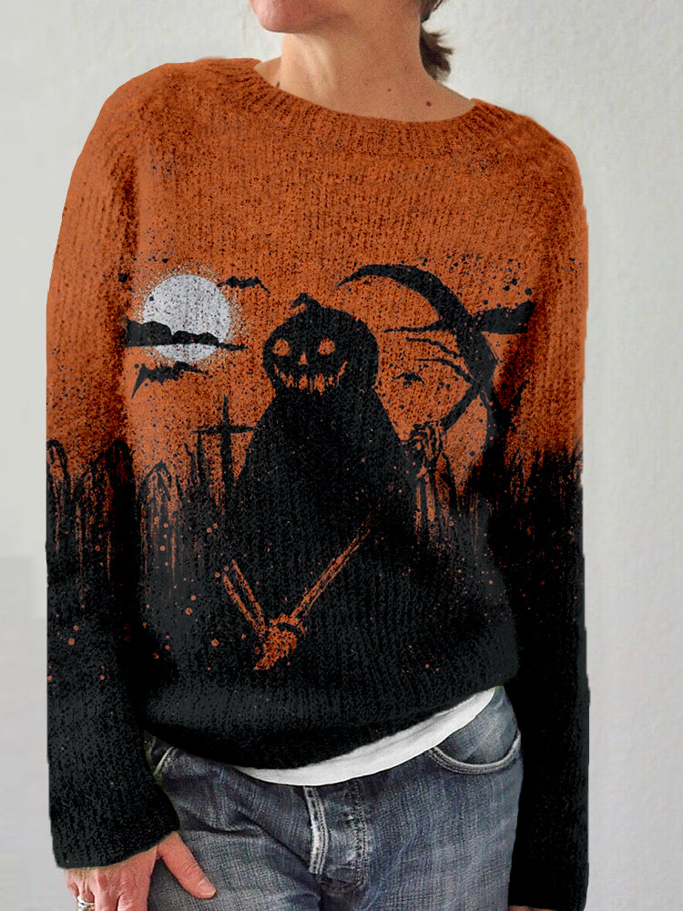 Vintage Halloween Pumpkin Ghost Art Cozy Sweater artswardrobe