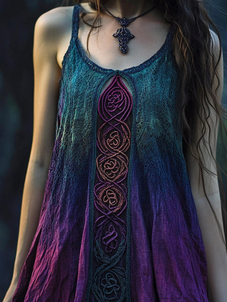Vintage Celtic Knot Gradient Lace Linen Halter Dress elevenforest