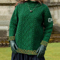Women's Irish Celtic Knotted Trefoil Jacquard Aran Sweater elevenforest
