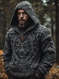 Men's Wolf Inspired Viking Celtic Jacquard Cozy Hooded Sweater elevenforest