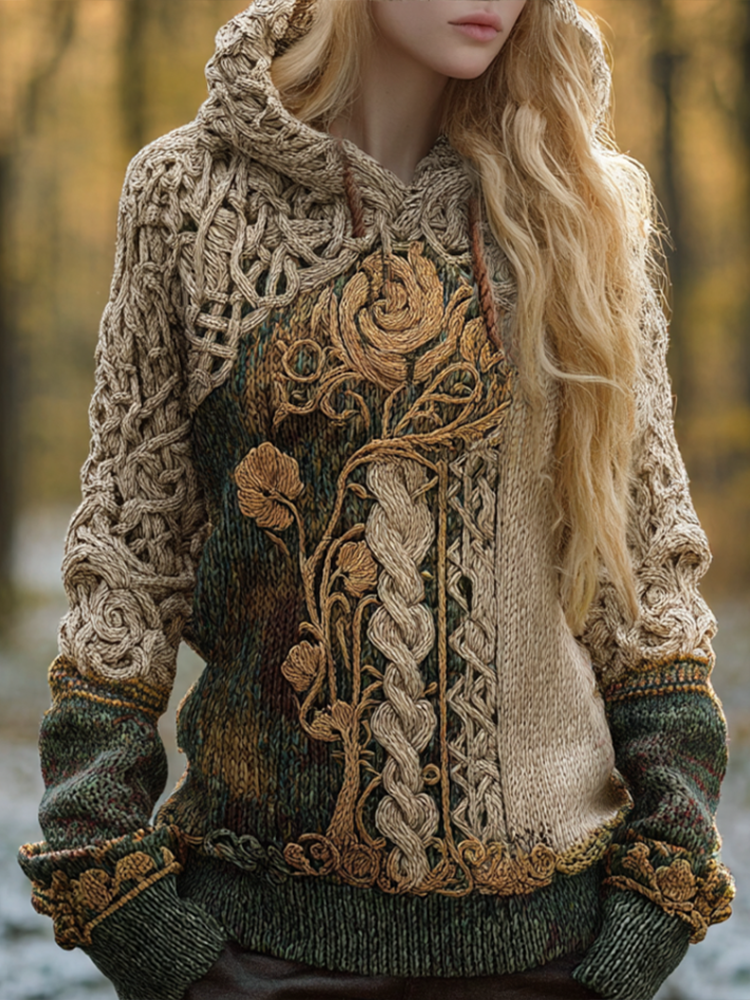 Comstylish Women's Viking-style Winter Warm Hooded Knitted Sweater