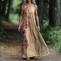 Women's Vintage Heart Art Print V-neck Tank Midi Dress elevenforest