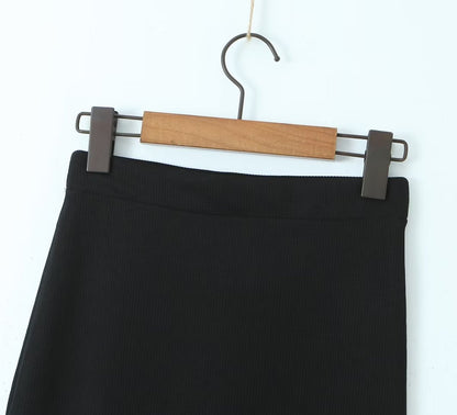 Spring Long Sleeve Collared Single Breasted Knitted Cardigan Slit Sheath Skirt Set