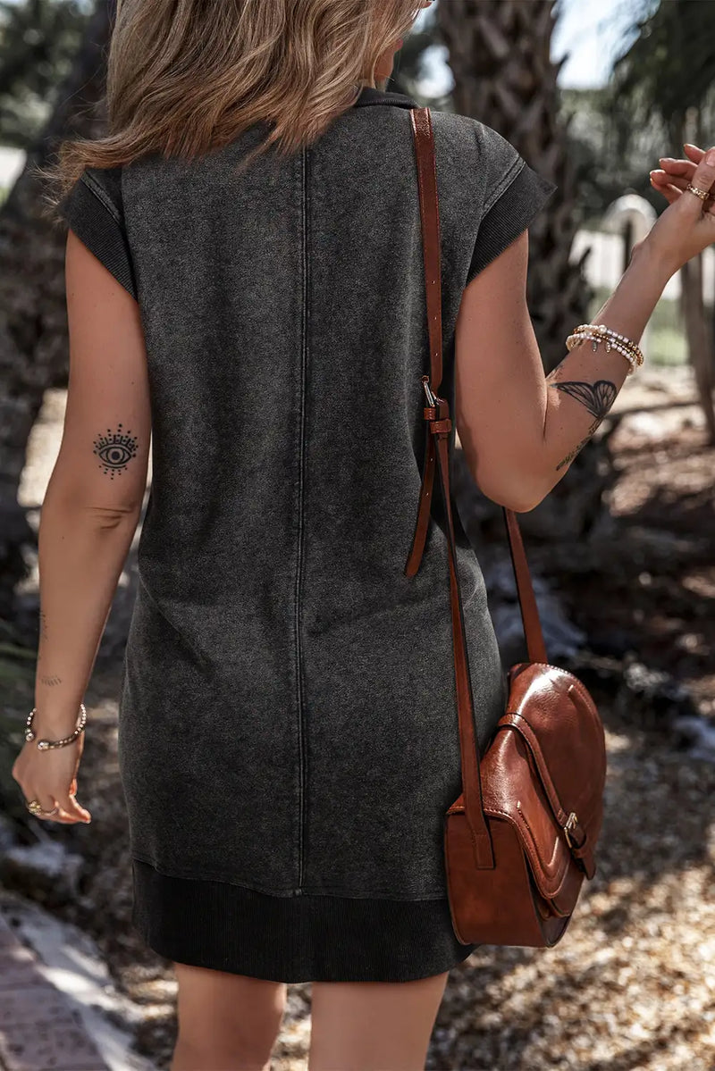 Black Quarter Zip Pocketed Sweatshirt Dress