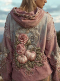 Thanksgiving Pink Pumpkins Roses Glitter Beaded Gradient Hoodie elevenforest