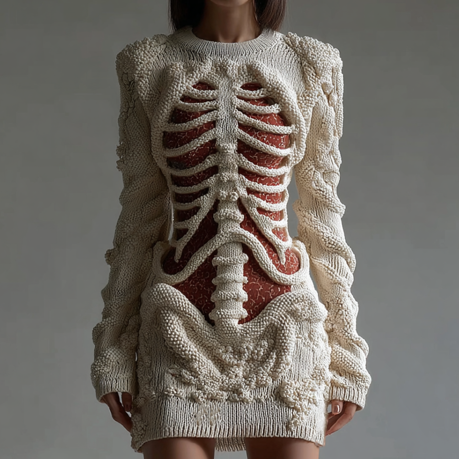 Halloween Female Snake Wrapping Anatomy Skeleton Design Knit Sweater Dress artswardrobe