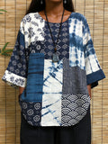 Japanese Elements Patchwork Pattern Cozy Linen Tunic elevenforest