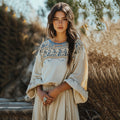 Vintage Cretan Embroidery Linen Contrasting Colors T-shirt elevenforest