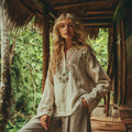 Retro Floral Half Button Casual Long Sleeve Henley Shirts elevenforest