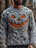 Halloween Pumpkin Light Emoji Men's Knit Crew Neck Sweater artswardrobe