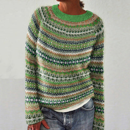 Vintage Icelandic Geometric Knit Pattern Women's Crew Neck Sweater artswardrobe