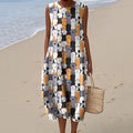 Women's Cat Paw Print Crew Neck Tank Midi Dress elevenforest