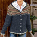 Vintage Contrast Print Hooded Button Knit Cardigan elevenforest