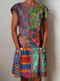 Women's Vintage Geometric Floral Pocket Dress