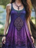 Vintage Lace Celtic Totem Printed Women's Linen Vest Dress elevenforest