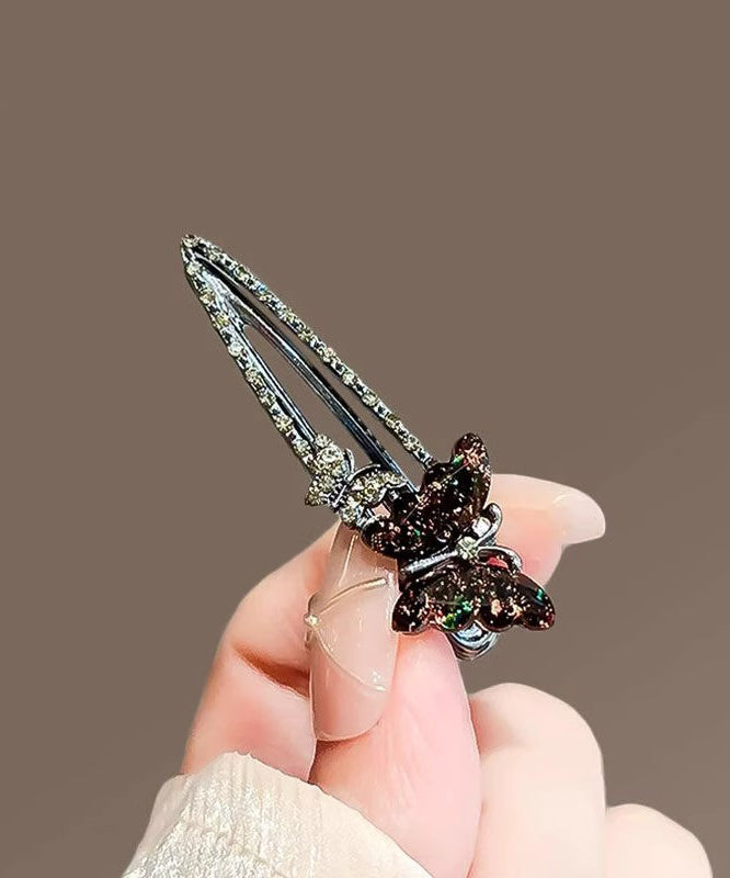 Black Alloy Zircon Coloured Glaze Butterfly Hairpin