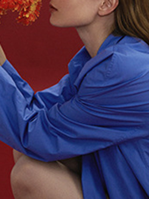Long Sleeves Loose Color Split-joint Streamer High Neck Blouses