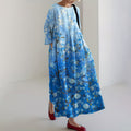 Comstylish Vintage Japanese Floral Art Gradient Pattern Flowy Linen Maxi Dress