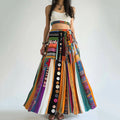 Bohemian Colorful Geometric Art Art Linen Blend Skirt elevenforest