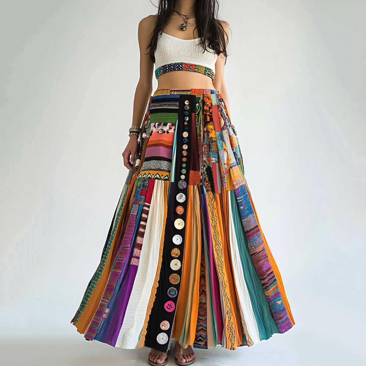 Bohemian Colorful Geometric Art Art Linen Blend Skirt elevenforest