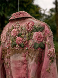 Boho Roses Lace Embroidered Pink Washed Denim Jacket elevenforest