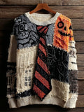 Halloween Embroidered Tie Patchwork Women's Knit Crewneck Sweater artswardrobe