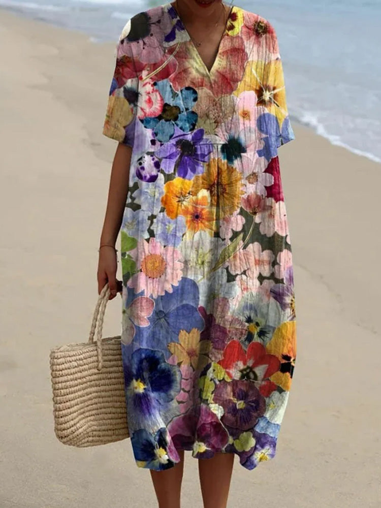 Women's Floral Print V-Neck Dress elevenforest